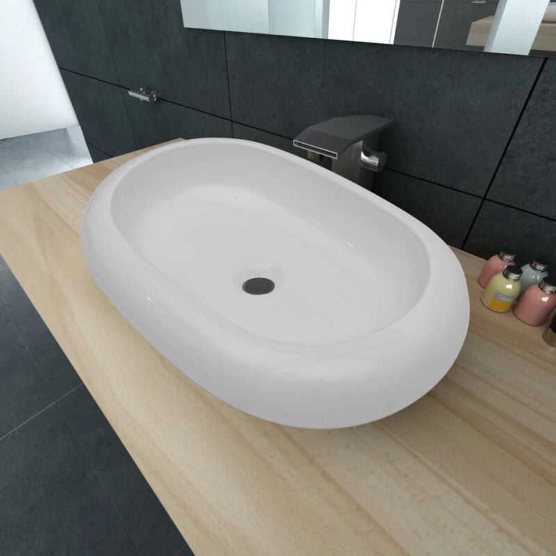 Lavabo en forme ovale Lavabo à poser Lavabo Vasque salle de bain / Céramique 63 x 42 cm Blanc