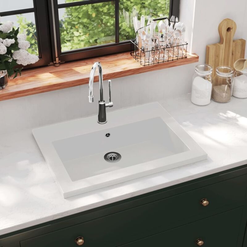 vidaXL Granitbecken 600×450×120 mm Weiß