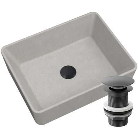 Lavabo en granit à poser Granitan Merano Beige avec bonde clic-clac noire