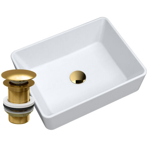Lavabo en granit à poser Merano Blanc Cassé avec Bonde Click-Clack Dorée