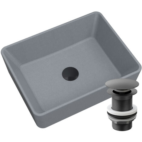 Lavabo en granit à poser Merano Gris, avec bonde clic-clac Noire, 1 pièce