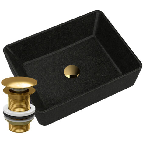 Lavabo en Granit à Poser Merano Ligne Dorée Noire avec Bonde Click-Clack Dorée Inclus