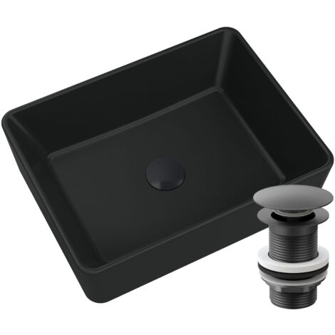 Lavabo en granit à poser Merano noir avec bonde clic-clac noire - Granitan