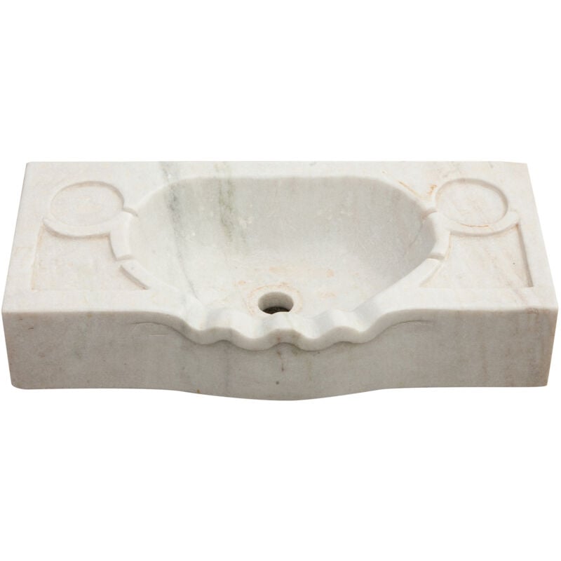 Biscottini - Lavabo en marbre blanc Évier de cuisine Vasque à poser Évier en pierre Évier intérieur et extérieur Vasque pour fontaine
