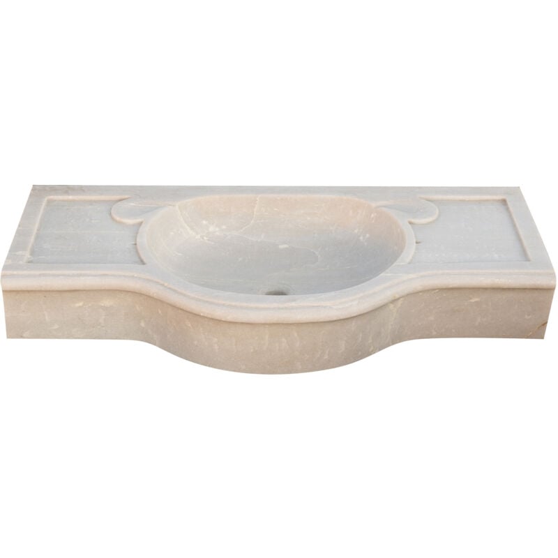 Biscottini - Lavabo en marbre blanc Évier de cuisine Vasque à poser Évier en pierre Évier intérieur et extérieur Vasque pour fontaine