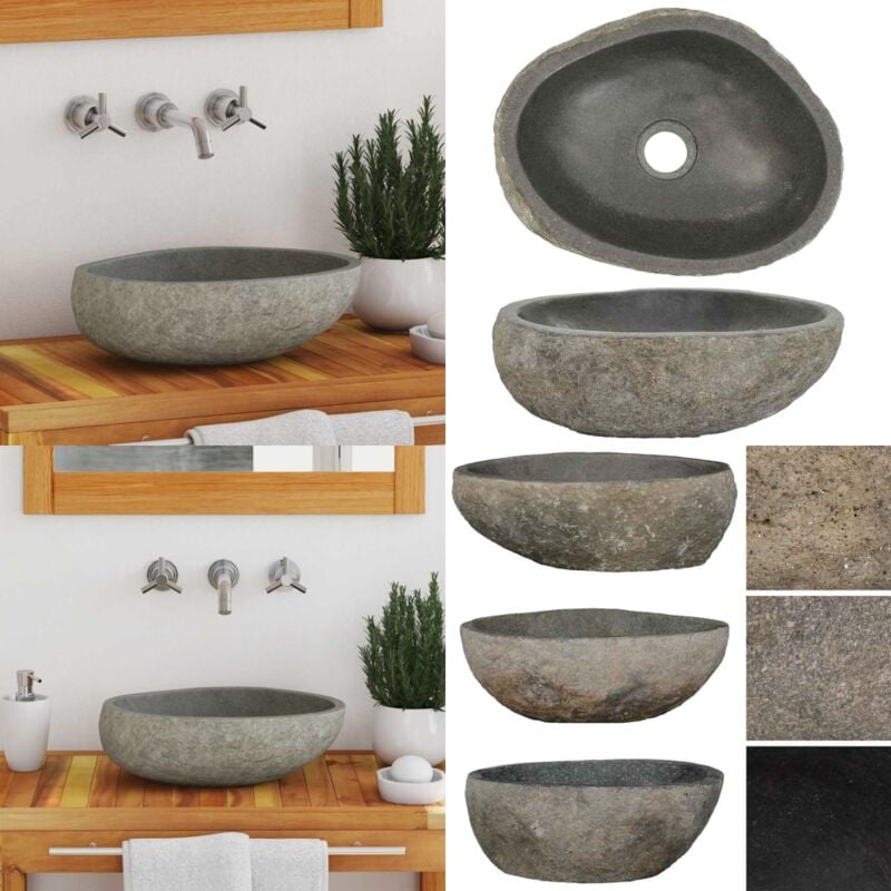Vidaxl - Lavabo en pierre de rivière ovale (29-38)x(24-31) cm - Lavabo - Évier - Pierre Naturelle - Lavabo Oval - Meuble De Salle De Bain - Home &