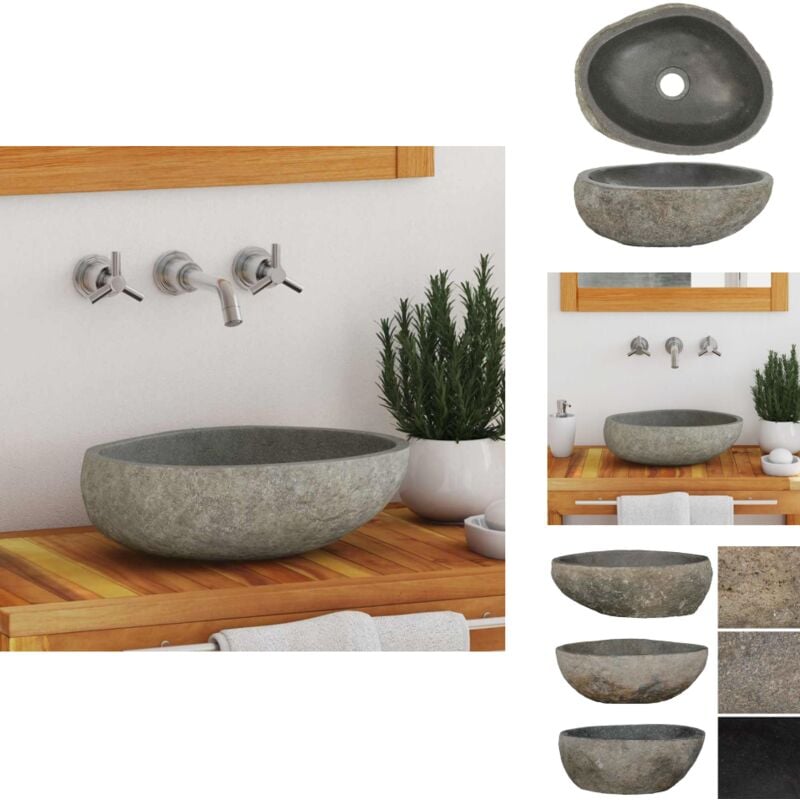 Vidaxl - Lavabo en pierre de rivière ovale (29-38)x(24-31) cm - Lavabo - Évier - Pierre Naturelle - Lavabo Oval - Meuble De Salle De Bain