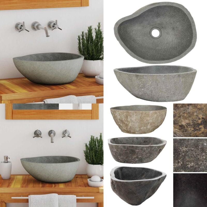 Lavabo en pierre de rivière Ovale (37-46)x(29-36) cm - Lave-mains Oval - Lavabo En Pierre - Lavabo Design - Robinetterie Salle De Bain - Meuble Sous
