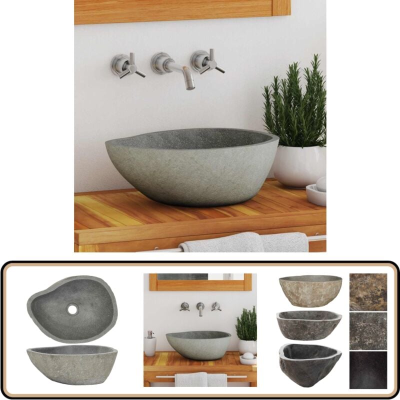 Lavabo en pierre de rivière Ovale (37-46)x(29-36) cm - Lavabo En Pierre - Lavabo Oval - Lavabo Design - Meuble De Salle De Bain - Robinet Lavabo