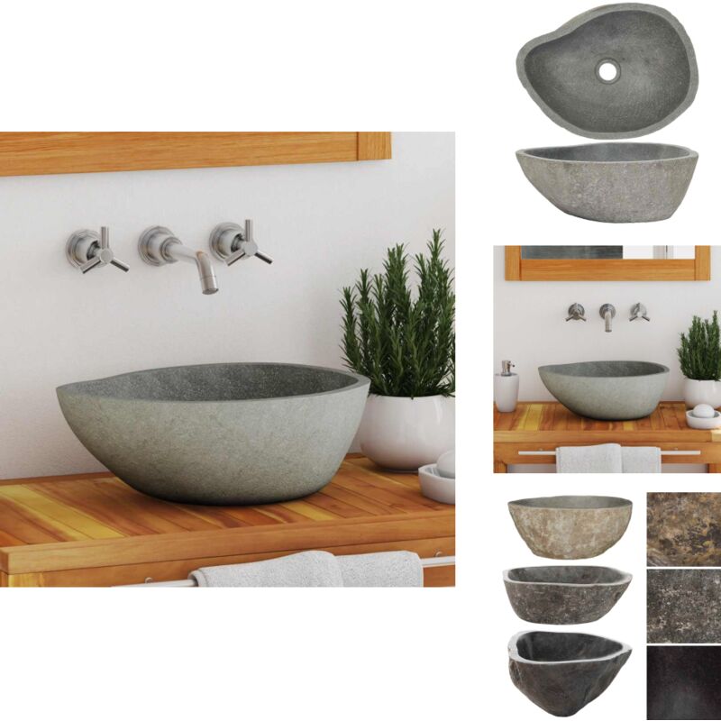 Lavabo en pierre de rivière Ovale (37-46)x(29-36) cm - Lave-mains Oval - Lavabo En Pierre - Lavabo Design - Robinetterie Salle De Bain - Meuble Sous