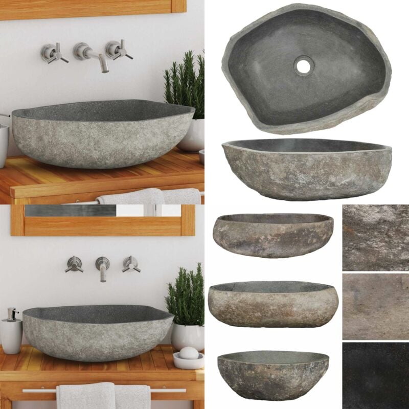 Vidaxl - Lavabo en pierre de rivière Ovale (45-53)x(34-41) cm - Lave-mains Oval - Lavabo Pierre Naturelle - Lavabo Salle De Bain - Meuble Lavabo