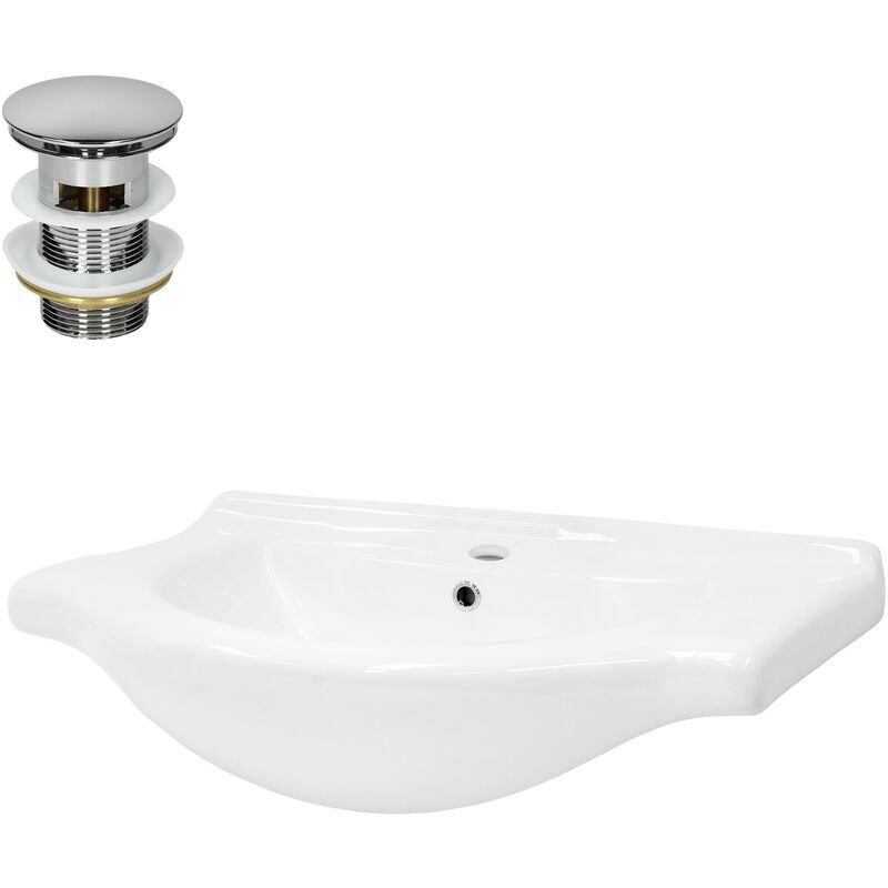 Ml-design - Lavabo Encastré en Céramique, 770 x 215 x 515 mm, Blanc Brillant, avec Bonde de Vidange en Laiton Chromé, Vasque Lave-Mains Évier à