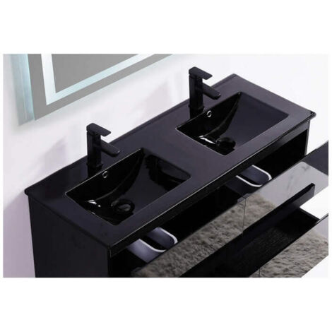 Lavabo encastrable double vasque céramique noir brillant 120x46cm Dark
