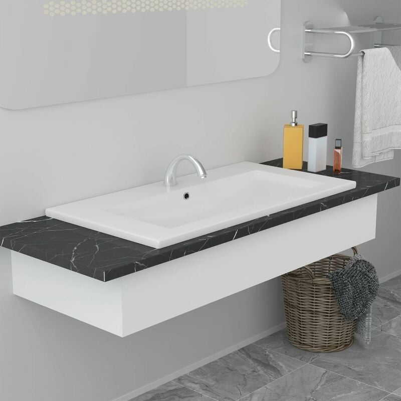 

Lavabo encastrado de cerámica blanco 91x39,5x18,5 cm - Blanco