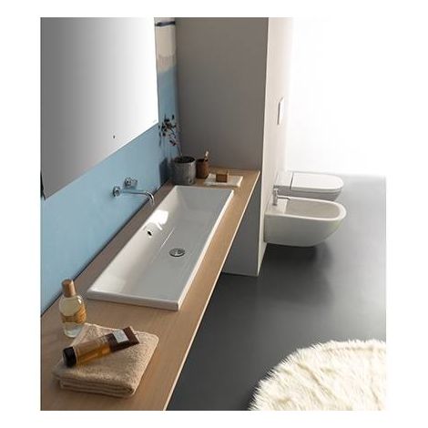 Lavabo encastré 90x34 cm en céramique Globo Stockholm Blanc brillant