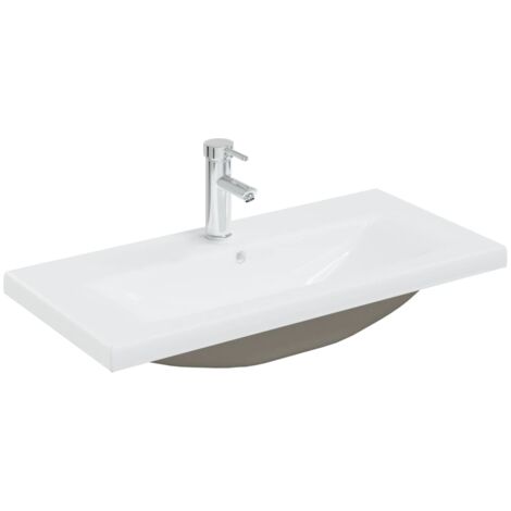Lavabo encastré avec robinet vasque à poser de toilette lave-mains de salle de bain lavabo de salle d'eau intérieur 81 x 39 cm céramique blanc