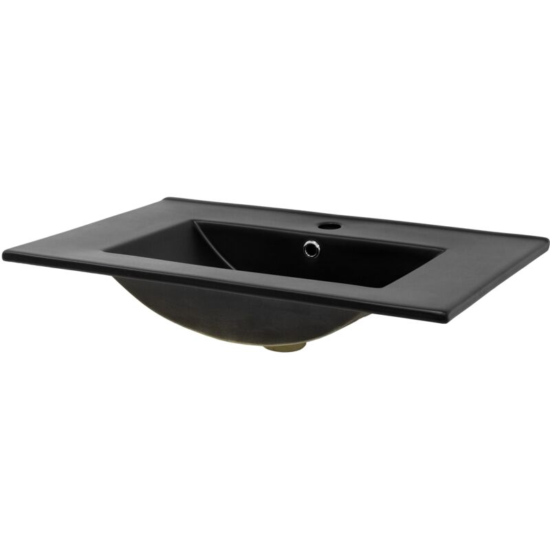 Ml-design - Lavabo en Céramique Noir 71x16,5x46,5 cm avec Garniture de Vidage 1 1/4' Universelle et Trop-Plein, Design Rectangle, Vasque Encastré