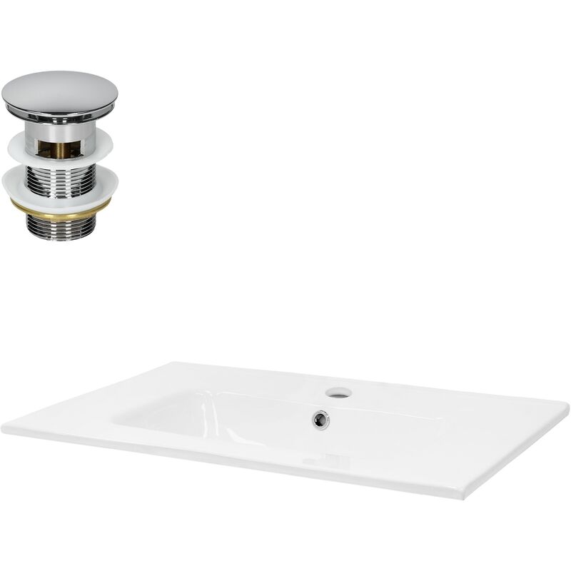 Ml-design - Lavabo en Céramique, Blanc, 710x165x460 mm, avec Soupape de Vidange, Trop-Plein et Trou de Robinetterie Inclus, Vasque à Encastrer