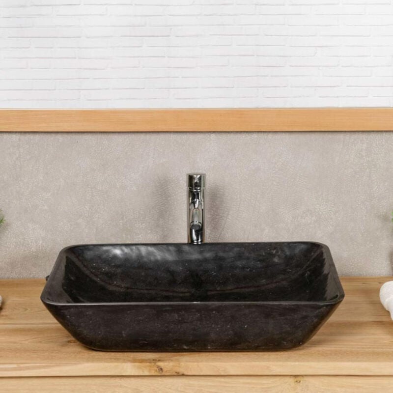 

Wanda Collection - Lavabo encimera de mármol para cuarto de baño Carmen 60 cm negro