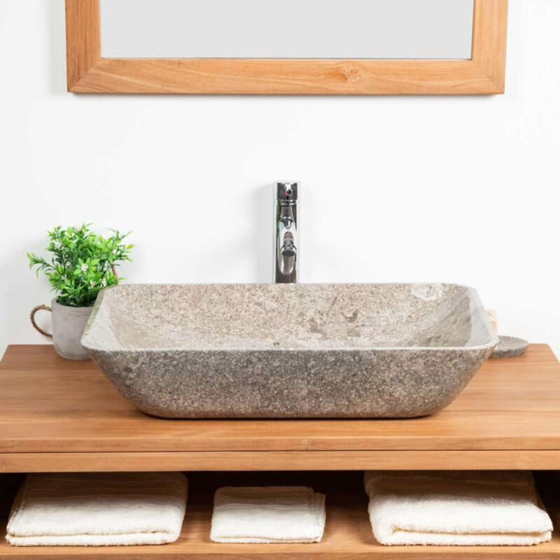

Wanda Collection - Lavabo encimera grande de mármol Carmen 60 cm gris