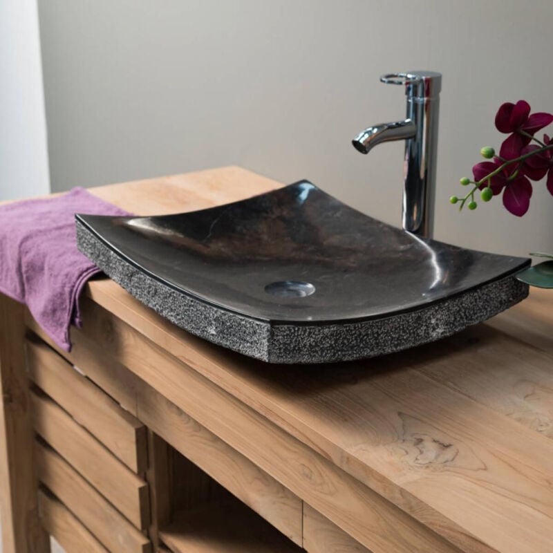 

Wanda Collection - Lavabo sobre encimera rectángulo 50cm piedra mármol Génova negro