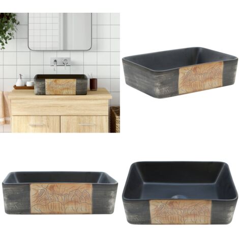 Lavabo encimera rectangular cerámica negro marrón 46x35,5x13 cm - Cerámica - Baño