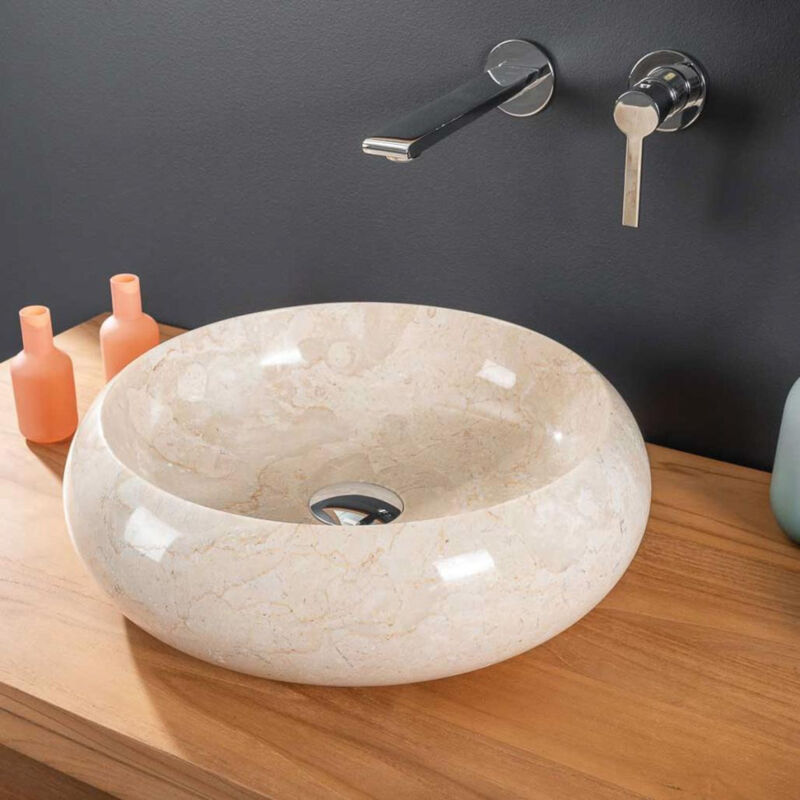 

Wanda Collection - Lavabo sobre encimera redondo de mármol Venecia crema 40 cm