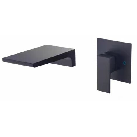 Lavabo entièrement en cuivre gris anthracite avec double poignée, robinet encastré pour eau chaude et froide, robinet de lavabo mural.