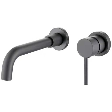 Lavabo entièrement en cuivre gris anthracite avec double poignée, robinet encastré pour eau chaude et froide, robinet de lavabo mural.
