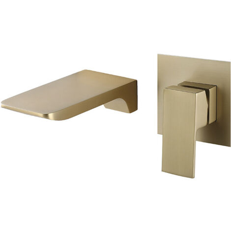 Lavabo entièrement en cuivre gris anthracite avec double poignée, robinet encastré pour eau chaude et froide, robinet de lavabo mural.