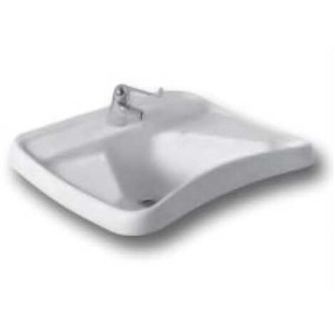 Lavabo ergonomico monoforo, senza troppo pieno. Con appoggia gomiti e spartiacque antispruzzo. Dim. 65 x 58 x 25 cm. 35038000