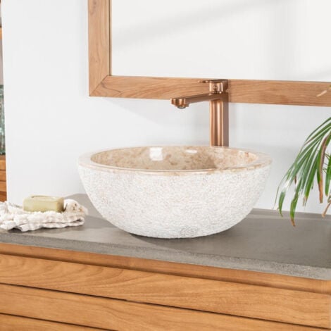 Lavabo ESTRÓMBOLI encimera de mármol crema 40 cm