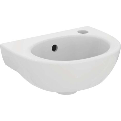 Lavabo EUROVIT con orificio para grifería derecha, con rebosadero, 350 x 260 blanco IDEAL STANDARD