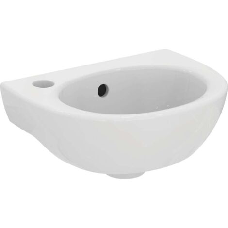Lavabo EUROVIT orificio para grifería izquierda, con rebosadero, 350 x 260 blanco IDEAL STANDARD