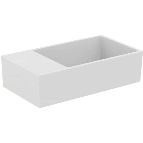 Lavabo EXTRA 450x250x150mm blanco sin orificio para grifería, con rebosadero, balda a la izquierda IDEAL STANDARD