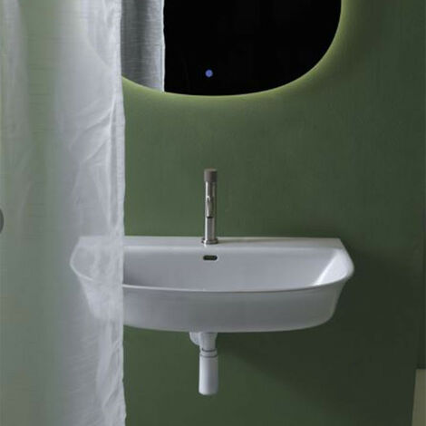 Lavabo FLUT d'Appoggio 65x48x13 cm o Sospeso Rettangolare in Ceramica Bianco Lucido - Monoforo
