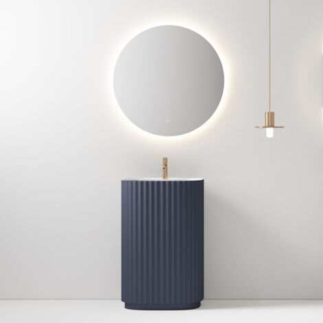 Lavabo Freestanding Reid 50 cm Blu Mare Specchio Tondo - Meda