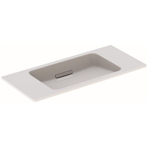 Lavabo Geberit ONE design flottant, sortie horizontale, compact, 90x40cm, sans troude robinetterie, sans trop-plein, blanc, KeraTect, chromé brossé