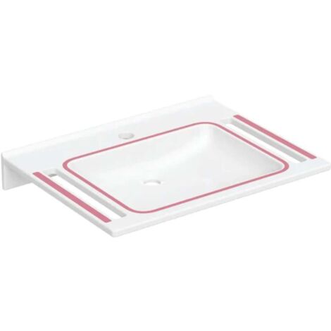 Lavabo Geberit Publica, forma angolare, con fori, adatto a persone con mobilità ridotta e con problemi di orientamento, 70x55cm, foro rubinetto centrale, senza troppopieno, bianco alpino