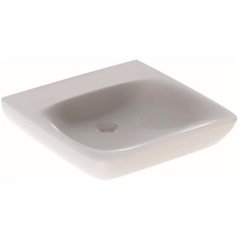 Lavabo Geberit Renova Comfort, adapté PMR, 55x55cm, sans troude robinetterie, sans trop-plein, Blanc
