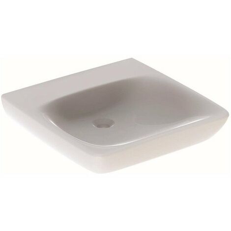 Lavabo Geberit Renova Comfort, adatto a persone con mobilità ridotta, 55x55cm, senza foro rubinetto, senza troppopieno, Bianco