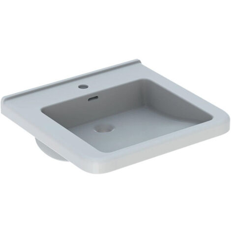 Lavabo Geberit Renova Comfort Square, adapté PMR, 55x52.5cm, troude robinetterie au centre, Blanc
