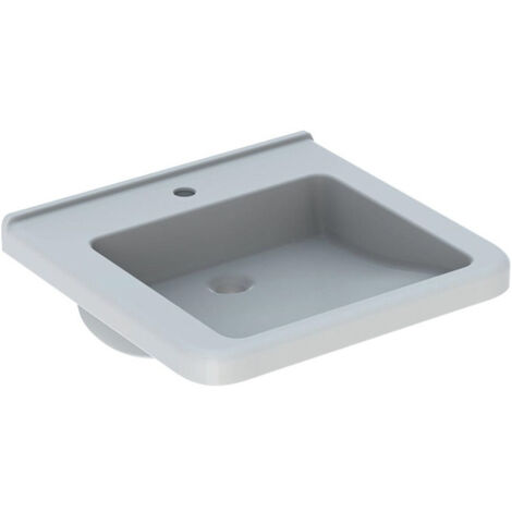 Lavabo Geberit Renova Comfort Square, adapté PMR, 55x52.5cm, troude robinetterie au centre, sans trop-plein, Blanc