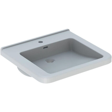 Lavabo Geberit Renova Comfort Square, adapté PMR, 60x55cm, troude robinetterie au centre, Blanc