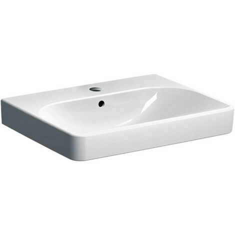 Lavabo Geberit Smyle Square, 60x48cm, troude robinetterie au centre, Blanc