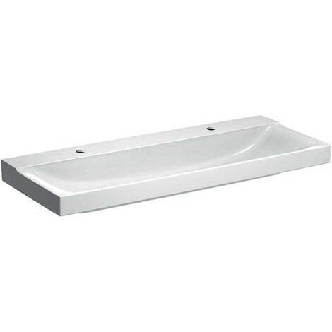 Lavabo Geberit Xeno², 120x48cm, troude robinetterieà gauche et à droite, sans trop-plein, Blanc, KeraTect