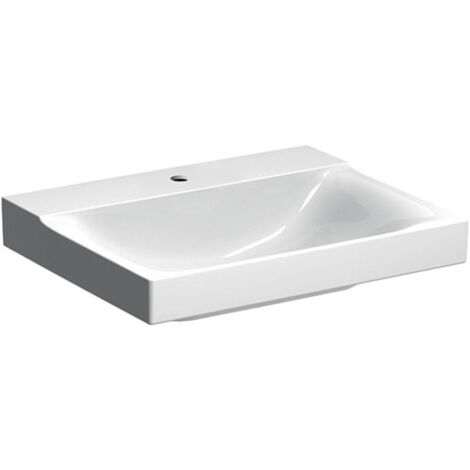 Lavabo Geberit Xeno², 60x48cm, troude robinetterie au centre, sans trop-plein, Blanc, KeraTect