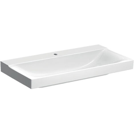 Lavabo Geberit Xeno², 90x48cm, troude robinetterie au centre, sans trop-plein, Blanc, KeraTect