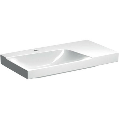 Lavabo Geberit Xeno²avec plage de dépose, 90x48cm, troude robinetterie au centre, sans trop-plein, plage de dépose à droite, Blanc, KeraTect