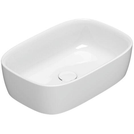 Lavabo Genesis appoggio cm. 55x37 stondato in ceramica bianco